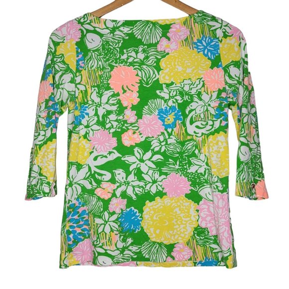 Lilly Pulitzer Small Hibiscus Stroll Multicolored Juline 3/4 Sleeve Women's Top - Picture 2 of 3